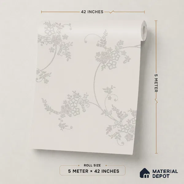74056-1 | Pearl Grey Rose Trail Floral Wallpaper - 5 Meter x 42 Inches, 57 Sq. Ft. (Min. 15% Wastage)