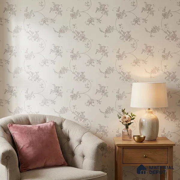 74056-1 | Pearl Grey Rose Trail Floral Wallpaper - 5 Meter x 42 Inches, 57 Sq. Ft. (Min. 15% Wastage)