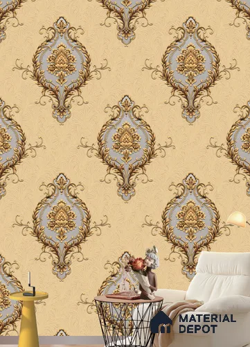 590706 | 9.5 Meter x 21 Inches Damask Look Wallpaper - 55 Sq. Ft.  | Minimum 15% wastage during installation