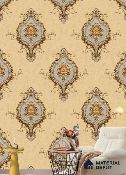 590706 | 9.5 Meter x 21 Inches Damask Look Wallpaper - 55 Sq. Ft. | Minimum 15% wastage during installation