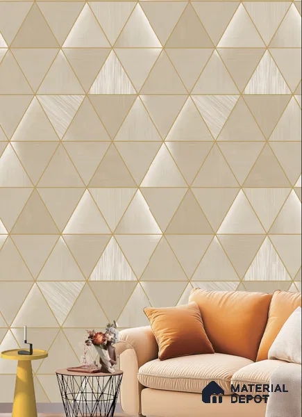 18001 | Golden Beige Triangle Facet Patterned Wallpaper - 9.5 Meter x 21 Inches, 55 Sq. Ft. (Min. 15% Wastage)