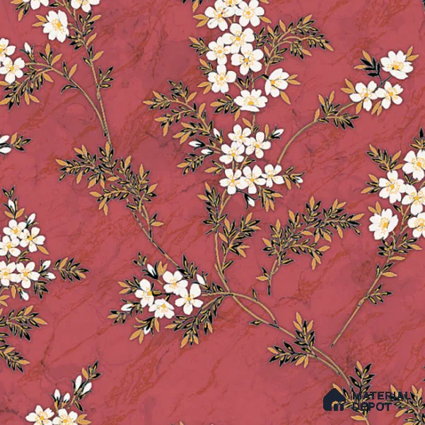 8045 | Red Blossom Branch Floral Wallpaper - 10 Meter x 21 Inches, 57.37 Sq. Ft. (Min. 15% Wastage)
