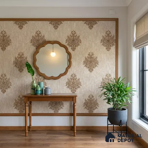 1306 | 10 Meter x 21 Inches Damask Look Wallpaper - 57.41 Sq. Ft. | Minimum 15% wastage during installation