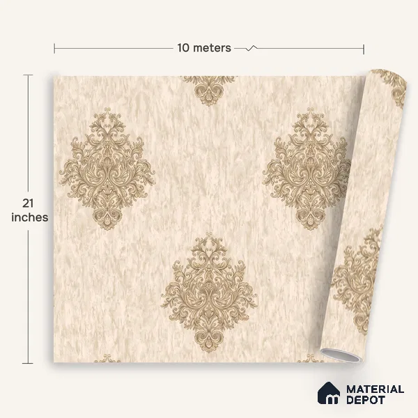 1308 | 10 Meter x 21 Inches Damask Look Wallpaper - 57.41 Sq. Ft. | Minimum 15% wastage during installation