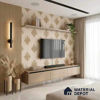 1308 | 10 Meter x 21 Inches Damask Look Wallpaper - 57.41 Sq. Ft. | Minimum 15% wastage during installation