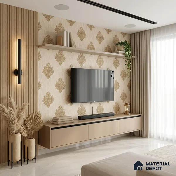 1308 | 10 Meter x 21 Inches Damask Look Wallpaper - 57.41 Sq. Ft. | Minimum 15% wastage during installation