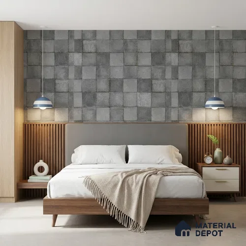 1334 | Blue Grey Basketweave Square Tile Patterned Wallpaper - 10 Meter x 21 Inches, 57.41 Sq. Ft. (Min. 15% Wastage)