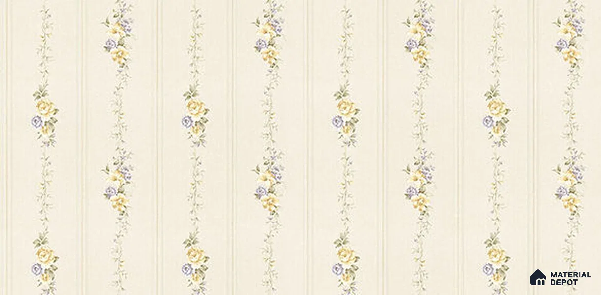 10135-2 | Cream Floral Vine Stripe Patterned Wallpaper - 17 ft x 3.7 ft (44.4 Inches), 62.9 Sq. Ft.