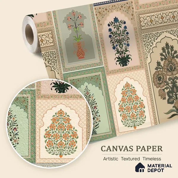 Blossoms and vines weave heritage into wallpapered walls of regal serenity | WP 05236 Canvas | 250 GSM WP01CNF Paper | (MOQ = 30 Sq. Ft.)
