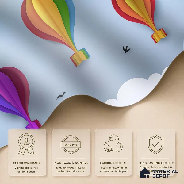 Balloons drifting upward in Sky Wallpaper | WP 05237 B Non Woven | 150 GSM WP01MTF Paper | (MOQ = 30 Sq. Ft.) | Design change not possible