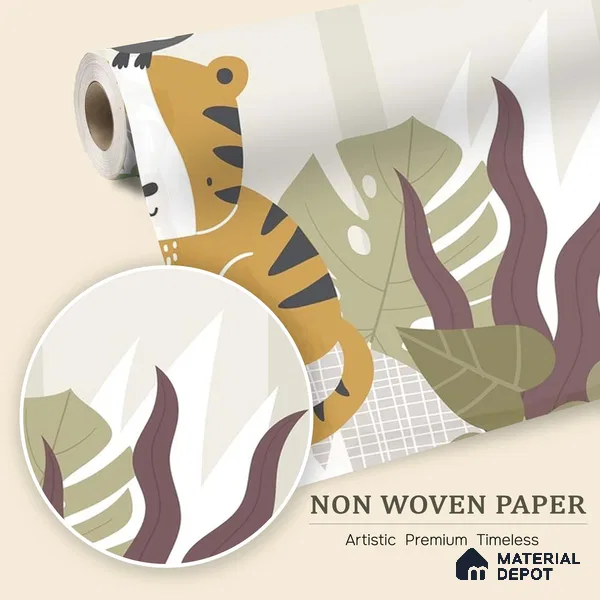 Cute Tropical Jungle Friends Wallpaper in a Playful Leafy Wonderland | WP 05238 B Non Woven | 150 GSM WP01MTF Paper | (MOQ = 30 Sq. Ft.)