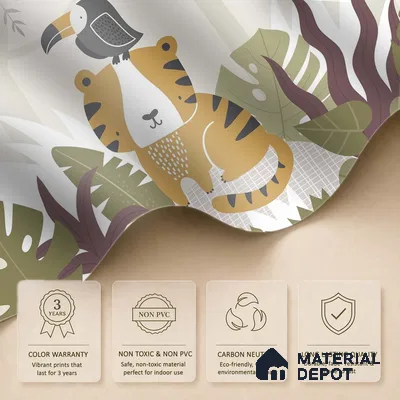 Cute Tropical Jungle Friends Wallpaper in a Playful Leafy Wonderland | WP 05238 B Non Woven | 150 GSM WP01MTF Paper | (MOQ = 30 Sq. Ft.)