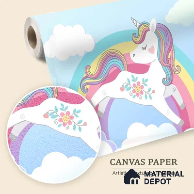 Rainbow Unicorn Wallpaper Jumping Through Soft Clouds and Magical Skies | WP 05239 Canvas | 250 GSM WP01CNF Paper | (MOQ = 30 Sq. Ft.)