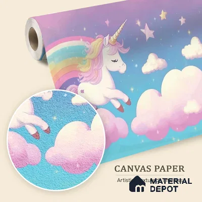 Cartoon Pegasus Unicorn Wallpaper in a Sweet Fairy Tale Dreamland | WP 05240 Canvas | 250 GSM WP01CNF Paper | (MOQ = 30 Sq. Ft.)