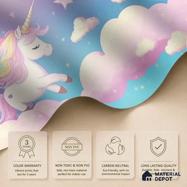 Cartoon Pegasus Unicorn Wallpaper in a Sweet Fairy Tale Dreamland | WP 05240 Canvas | 250 GSM WP01CNF Paper | (MOQ = 30 Sq. Ft.)