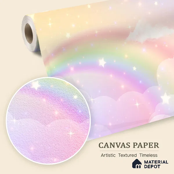 Rainbow Fantasy Wallpaper Background with a Soft Holographic Cartoon Glow | WP 05242 Canvas | 250 GSM WP01CNF Paper | (MOQ = 30 Sq. Ft.)