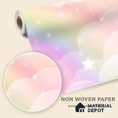 Rainbow Fantasy Wallpaper Background with a Soft Holographic Cartoon Glow | WP 05242 B Non Woven | 150 GSM WP01MTF Paper | (MOQ = 30 Sq. Ft.)
