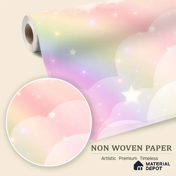 Rainbow Fantasy Wallpaper Background with a Soft Holographic Cartoon Glow | WP 05242 B Non Woven | 150 GSM WP01MTF Paper | (MOQ = 30 Sq. Ft.)
