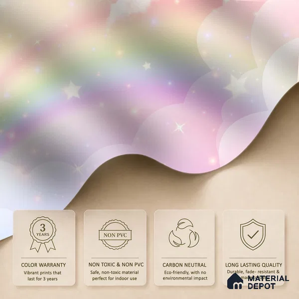Rainbow Fantasy Wallpaper Background with a Soft Holographic Cartoon Glow | WP 05242 B Non Woven | 150 GSM WP01MTF Paper | (MOQ = 30 Sq. Ft.)