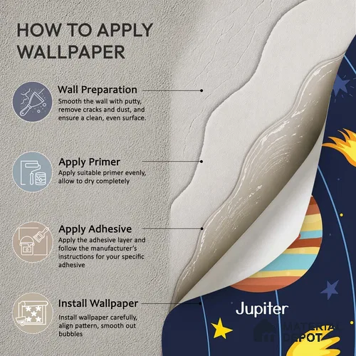Cute Cartoon Planets and Sun Wallpaper Learning Space Print for Kids | WP 05244 B Non Woven | 150 GSM WP01MTF Paper | (MOQ = 30 Sq. Ft.)