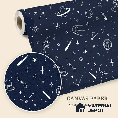 Hand-Drawn Doodle Sketch of Stars Wallpaper Planets and Galaxy Wonders | WP 05245 Canvas | 250 GSM WP01CNF Paper | (MOQ = 30 Sq. Ft.)