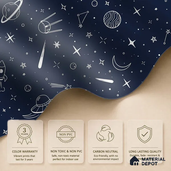 Hand-Drawn Doodle Sketch of Stars Wallpaper Planets and Galaxy Wonders | WP 05245 B Non Woven | 150 GSM WP01MTF Paper | (MOQ = 30 Sq. Ft.)