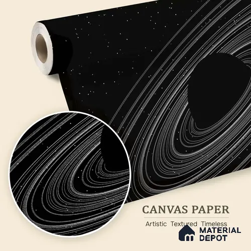 Dark Spiral Planet with Rings Wallpaper Floating in a Mysterious Cosmos | WP 05246 Canvas | 250 GSM WP01CNF Paper | (MOQ = 30 Sq. Ft.)