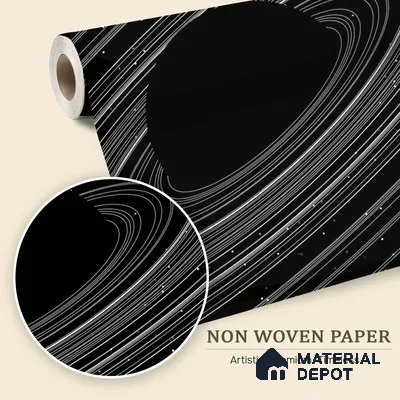Dark Spiral Planet with Rings Wallpaper Floating in a Mysterious Cosmos | WP 05246 B Non Woven | 150 GSM WP01MTF Paper | (MOQ = 30 Sq. Ft.)