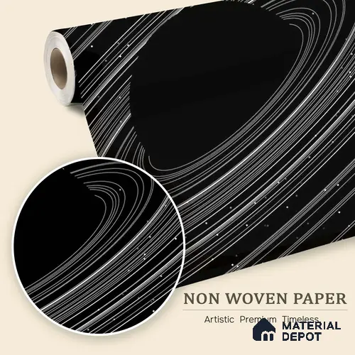 Dark Spiral Planet with Rings Wallpaper Floating in a Mysterious Cosmos | WP 05246 B Non Woven | 150 GSM WP01MTF Paper | (MOQ = 30 Sq. Ft.)