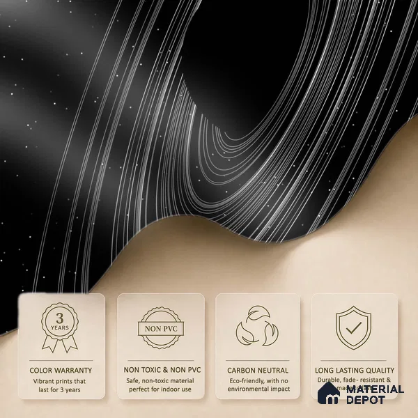 Dark Spiral Planet with Rings Wallpaper Floating in a Mysterious Cosmos | WP 05246 Canvas | 250 GSM WP01CNF Paper | (MOQ = 30 Sq. Ft.)