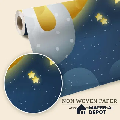 Cute Sloth Sleeping Peacefully on a Golden Moon Wallpaper Under Stars | WP 05248 B Non Woven | 150 GSM WP01MTF Paper | (MOQ = 30 Sq. Ft.)