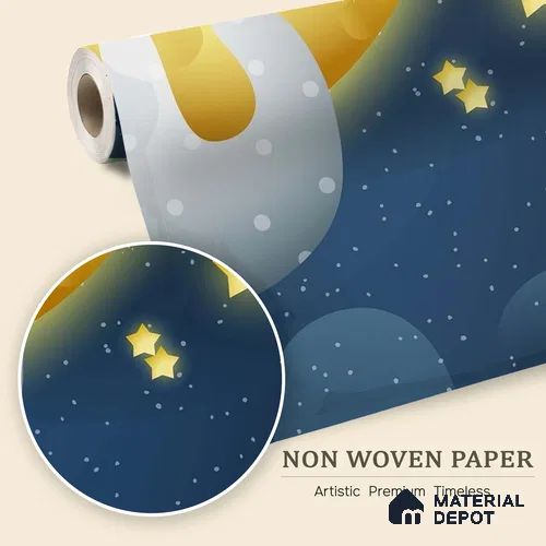 Cute Sloth Sleeping Peacefully on a Golden Moon Wallpaper Under Stars | WP 05248 B Non Woven | 150 GSM WP01MTF Paper | (MOQ = 30 Sq. Ft.)