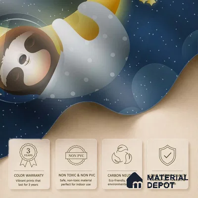 Cute Sloth Sleeping Peacefully on a Golden Moon Wallpaper Under Stars | WP 05248 Canvas | 250 GSM WP01CNF Paper | (MOQ = 30 Sq. Ft.)