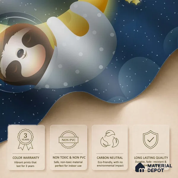 Cute Sloth Sleeping Peacefully on a Golden Moon Wallpaper Under Stars | WP 05248 Canvas | 250 GSM WP01CNF Paper | (MOQ = 30 Sq. Ft.)