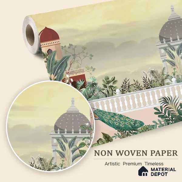 Majestic Mughal Garden Landscape Wallpaper with Regal Arches and Heritage Art | WP 05249 B Non Woven | 150 GSM WP01MTF Paper | (MOQ = 30 Sq. Ft.)