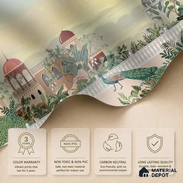 Majestic Mughal Garden Landscape Wallpaper with Regal Arches and Heritage Art | WP 05249 Canvas | 250 GSM WP01CNF Paper | (MOQ = 30 Sq. Ft.)
