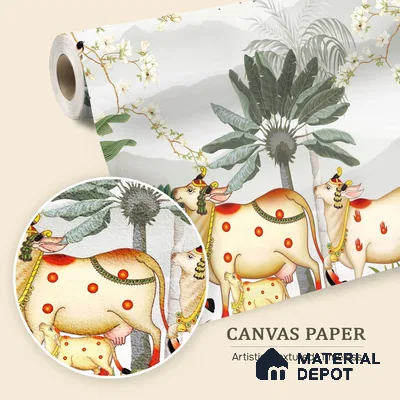 Lotus Reverence Pichwai Art Wallpaper Inspired by Classical Indian Devotion | WP 05251 Canvas | 250 GSM WP01CNF Paper | (MOQ = 30 Sq. Ft.)