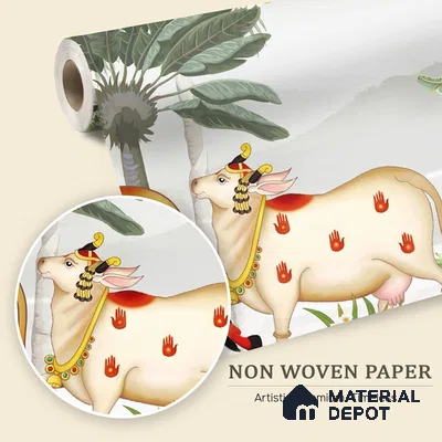 Lotus Reverence Pichwai Art Wallpaper Inspired by Classical Indian Devotion | WP 05251 B Non Woven | 150 GSM WP01MTF Paper | (MOQ = 30 Sq. Ft.)