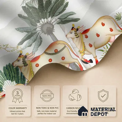 Lotus Reverence Pichwai Art Wallpaper Inspired by Classical Indian Devotion | WP 05251 Canvas | 250 GSM WP01CNF Paper | (MOQ = 30 Sq. Ft.)