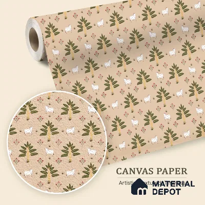 Ethnic Pichwai Cow Wallpaper Amidst Lush Banana Trees and Sacred Harmony | WP 05252 Canvas | 250 GSM WP01CNF Paper | (MOQ = 30 Sq. Ft.)