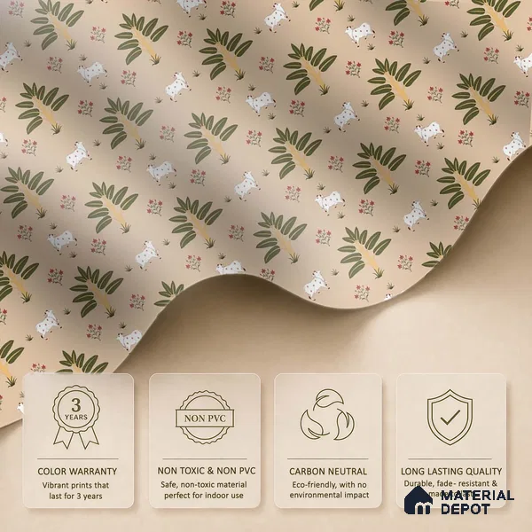 Ethnic Pichwai Cow Wallpaper Amidst Lush Banana Trees and Sacred Harmony | WP 05252 B Non Woven | 150 GSM WP01MTF Paper | (MOQ = 30 Sq. Ft.)
