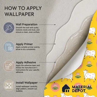 Golden Radiance Pichwai Cow and Lotus Motif Wallpaper on Vibrant Yellow Canvas | WP 05254 Canvas | 250 GSM WP01CNF Paper | (MOQ = 30 Sq. Ft.)