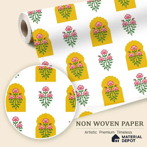 Seamless Mughal Jharoka Bloom Pattern Wallpaper with Intricate Floral Motifs | WP 05256 B Non Woven | 150 GSM WP01MTF Paper | (MOQ = 30 Sq. Ft.)