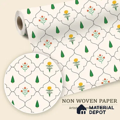 Heritage Mughal Jharoka Floral Design Wallpaper Inspired by Classical Architecture | WP 05257 B Non Woven | 150 GSM WP01MTF Paper | (MOQ = 30 Sq. Ft.)