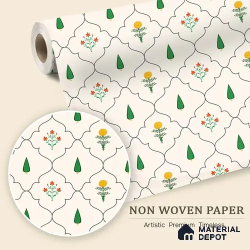 Heritage Mughal Jharoka Floral Design Wallpaper Inspired by Classical Architecture | WP 05257 B Non Woven | 150 GSM WP01MTF Paper | (MOQ = 30 Sq. Ft.)