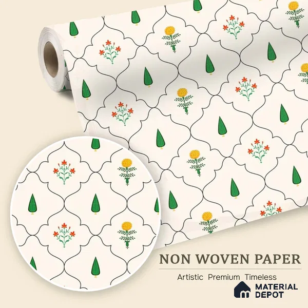 Heritage Mughal Jharoka Floral Design Wallpaper Inspired by Classical Architecture | WP 05257 B Non Woven | 150 GSM WP01MTF Paper | (MOQ = 30 Sq. Ft.)