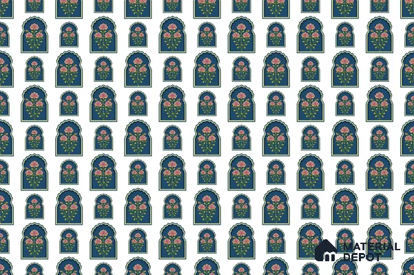 Traditional Mughal Floral Pattern Wallpaper with Decorative Jharoka Elements | WP 05258 Canvas | 250 GSM WP01CNF Paper | (MOQ = 30 Sq. Ft.)