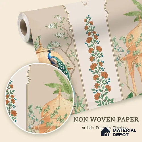 Floral Mughal Garden Wall Mural Wallpaper with Blooming Heritage Motifs | WP 05262 B Non Woven | 150 GSM WP01MTF Paper | (MOQ = 30 Sq. Ft.)