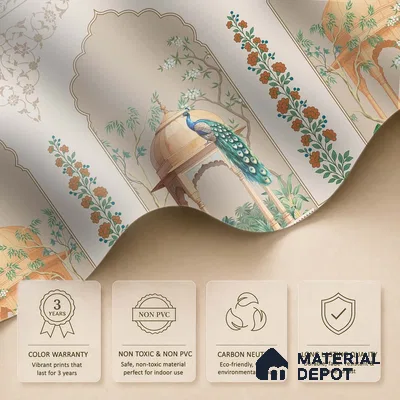 Floral Mughal Garden Wall Mural Wallpaper with Blooming Heritage Motifs | WP 05262 B Non Woven | 150 GSM WP01MTF Paper | (MOQ = 30 Sq. Ft.)