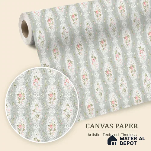 Seamless Elegance of Roses and Lace Borders Wallpaper in Timeless Floral Design | WP 05263 Canvas | 250 GSM WP01CNF Paper | (MOQ = 30 Sq. Ft.)